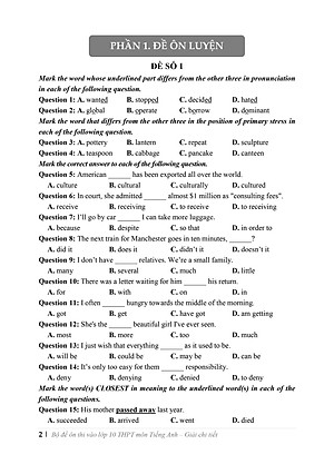 Bộ đề ôn thi vào lớp 10 THPT môn Tiếng Anh