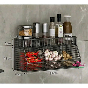 Giỏ Đựng Hành Tỏi Dán Tường, Kệ Đựng Gia Vị 3 Ngăn 2 Tầng Gắn Tường Nhà Bếp Tiện Lợi Bằng Thép - Kèm Miếng Dán - Hàng Chính Hãng MINIIN