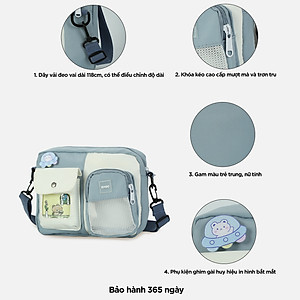 Túi đeo chéo nữ đi chơi, túi xách nữ đeo vai messenger kèm huy hiệu hoạt hình dễ thương IDIGO FF6 - 2017