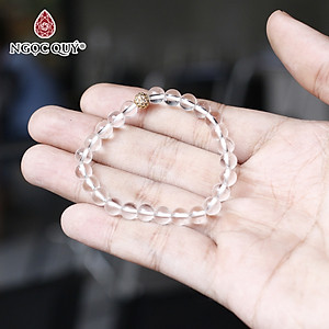 Vòng tay đá thạch anh trắng phối charm hợp kim đính đá size hạt 6mm mệnh thủy, kim - Ngọc Quý Gemstones