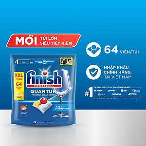 Túi 64 Viên Rửa Chén Bát Finish Powerball Quantum 12x sức mạnh, túi lớn siêu tiết kiệm