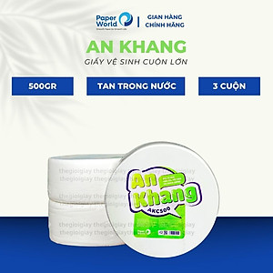 Combo 3 cuộn giấy giấy vệ sinh cuộn lớn 2 lớp 500g AN KHANG CARO  | 100% Bột giấy nguyên sinh