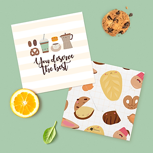 Set 6 thiệp tặng bạn bè, chúc mừng, chúc may mắn, động viên SDstationery TASTY TREAT 12x12 minh họa dễ thương cute cho tâm hồn ăn uống