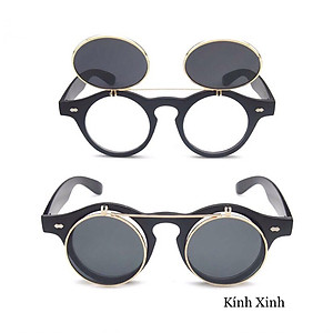Kính Mát Nam Nữ 2 Lớp Tròng Mắt Tròn Bật Nắp Phong Cách Cổ Điển