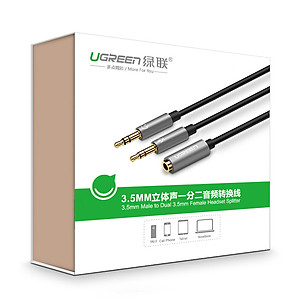Dây Audio chuyển tai nghe 3.5mm đầu cái sang 2 đầu Mic và Tai nghe đầu đực mạ vàng dài 20CM UGREEN AV140 20899 - Hàng Chính Hãng