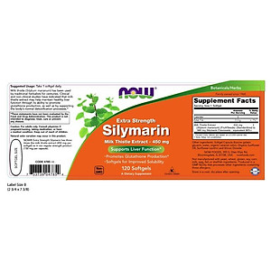 Viên Uống NOW FOODS Extra Strength Silymarin 450mg Giải Độc Gan, Tăng Cường Chức Năng Gan, Thận