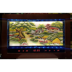 TRANH ĐÁ QUÝ ĐÈN LED LỊCH VẠN NIÊN -LÀNG QUÊ CÂY ĐA GIẾNG NƯỚC SÂN ĐÌNH -2049