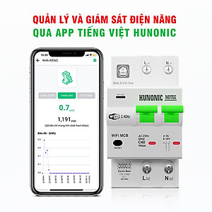Aptomat thông minh - ĐIỀU KHIỂN TỪ XA - Đo điện năng - Hunonic Notec 40A 63A 80A - Công nghệ 4.0