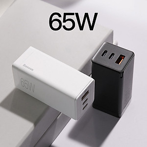 Bộ Sạc Nhanh 65W Baseus Công Nghệ Mới GaN Fast, 3 Cổng Sạc USB, Kích Thước Siêu Nhỏ, Chuẩn Sạc PD3.0, PPS, QC4.0, SCP, FCP, Đa Năng Một Củ Sạc Cho Đa Thiết Bị Laptop, Tablet, SmartPhone, Sạc Du Lịch Tất Cả Trong Một - Hàng Chính Hãng
