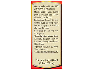 Nước Yến Sào win'sNest Đường Phèn (6 lọ x 70 ml/ Lốc)