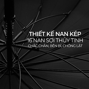 Ô dù tán rộng che nắng mưa H27 NASON, 16 nan, khắc tên lên tay cầm gỗ, chống lật trong gió to, che 2 3 người