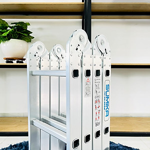 Thang nhôm gấp 4 đoạn SUMIKA SK603 (chữ A - 1.7m, chữ I - 3.4m), 14 tư thế sử dụng, tải trọng 150kg, làm từ hợp kim nhôm cao cấp, khóa chốt cao cấp và tự động, có đế cao su chống trượt