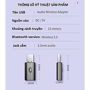 Thiết bị thu phát âm thanh Usb bluetooth 5.0 âm thanh đa chức năng jack cắm 3.5mm  KitAcoom cho loa, ô tô tai nghe bluetooth, biến loa thường thành loa Bluetooth, Hàng Chính Hãng