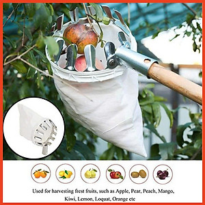 Vợt hái trái cây trên cao 16cm đa năng kèm túi vải - dụng cụ hái hoa quả kim loại siêu bền đẹp
