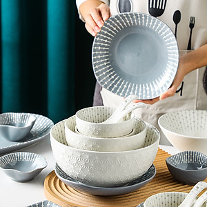 Bộ bát đĩa chén đĩa cao cấp Gosu họa tiết giọt nước màu trắng xám sang trọng