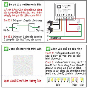 Công tắc Wifi Hunonic Mini 2 kênh 500W/kênh - LẮP SAU CÔNG TẮC ÂM TƯỜNG - Điều khiển từ xa bằng điện thoại