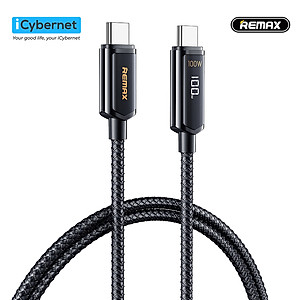 Cáp sạc siêu nhanh 100W TypecC to TypeC Remax RC-128a tích hợp đồng hồ đo công suất sạc - Hàng chính hãng
