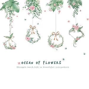 Decal giấy dán tường vòng hoa treo XC9053