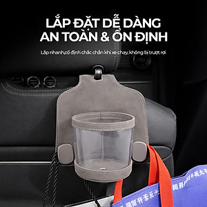 Móc Treo Đa Năng Có Hộc Đựng Ly Trên Ô Tô CIND BO-L021 Bằng Kim Loại Bọc Da Lộn Màu Xám Sang Trọng Cho Nội Thất Xe - Nhập Khẩu Chính Hãng