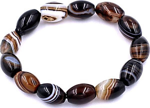 Vòng chuỗi đeo tay Lu Thống Mã Não Nâu Sọc Oval - hợp mệnh Kim, mệnh Thổ