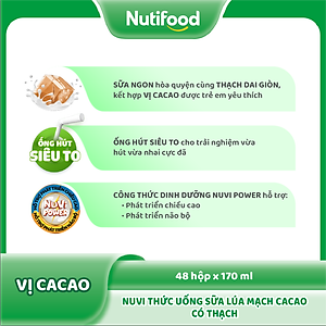 Thùng 48 hộp Sữa Lúa Mạch Cacao Có Thạch Nuvi 170ml - Phát Triển Chiều Cao, Tăng Cường Trí Nhớ