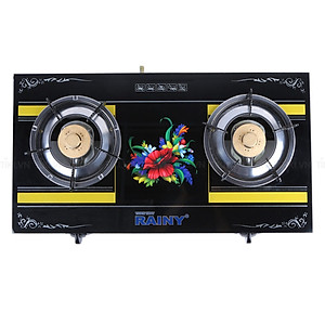 Bếp Gas Đôi Chén Nhôm RAINY hoa văn màu sắc ngẫu nhiên + tặng vĩ nướng chống dính - Hàng chính hãng