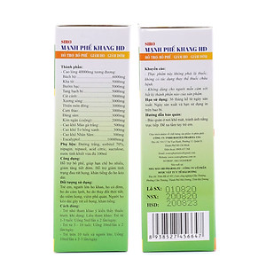 Siro Mạnh Phế Khang Hd hỗ trợ Bổ phế, Giảm ho, Hoá đờm, Làm ấm đường hô hấp Hộp 10 ống