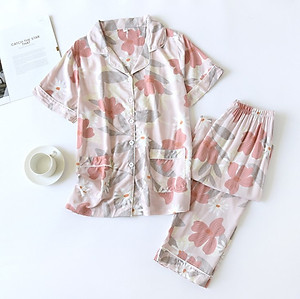 Bộ Đồ Pijama Mặc Nhà Ngắn Tay Azuno BN2706 Chất Liệu Cotton Lụa Nhẹ Mát Cho Mùa Hè
