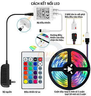 Bộ đèn Led dây dán RGB đổi màu điều khiển từ xa chọn màu đứng yên, nhấp nháy strip light trang trí quay Tiktok dán tường, bàn máy tính, chống nước bền đẹp (Tùy chọn loại led, chiều dài dây)