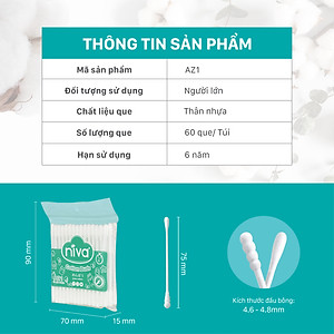Combo 05 Tăm Bông NIVA Dành Cho Người Lớn Túi Zipper 60 Que Nhựa Az1