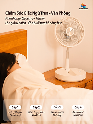 Quạt đứng tích điện P2000 thông minh không dây, điều khiển từ xa có đèn ngủ, gấp gọn lưu trữ tiện lợi, linh hoạt xoay quay tự động, hàng chính hãng