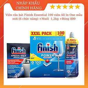Viên rửa bát finish All in one 90 viên+Dung dịch nước làm bóng finish 750ml+Muối rửa bát chén finish 1.2kg cho Máy rửa bát