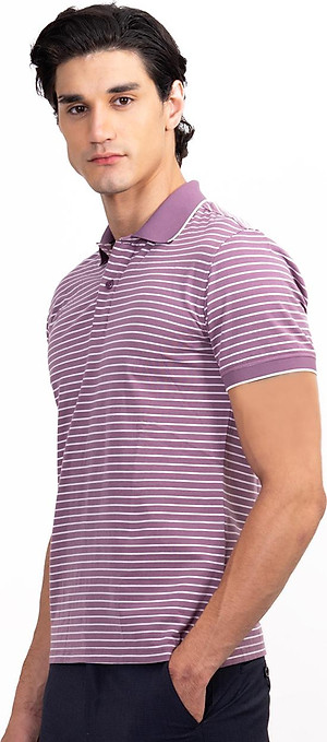 Áo Polo Nam Dệt Sọc Novelty NATMSNMCSR191046N - Tím Ruốc Sọc Trắng