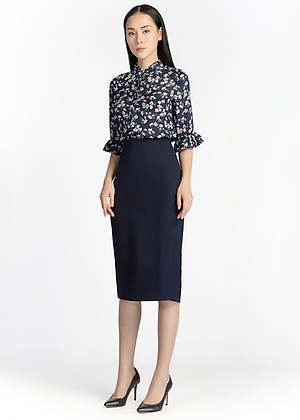 Chân Váy Midi Xẻ Sau De Leah - Xanh Dương Đen