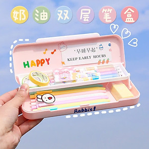 Hợp Đựng Bút 2 Tầng 2 Ngăn Để Dụng Cụ Học Tập Cho Bé Bằng Nhựa ABS An Toàn Dễ Thương Cho Bé ( Họa tiết ngẫu nhiên)