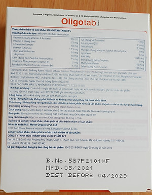 Thực phẩm bảo vệ sức khỏe OLIGOTAB TABLETS, hỗ trợ khả năng sinh sản bình thường cho nam giới. Hộp 30 viên