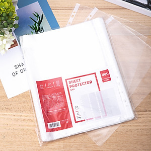 Tấm Bảo Vệ 11 Lỗ A4 Deli, 0.035Mm, Trong Suốt - 100 Cái/Túi - E5712