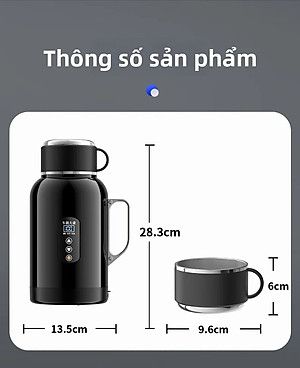 Bình Đun Nước Xe Hơi Giữ Nhiệt Dung Tích Lớn 1500ML 200W SUS304 Chế Độ Nguồn Kép 12V-24V Kèm Bộ Adapter 220V Dùng Trong Gia Đình Và Cho Xe Tải Xe Khách Đường Dài