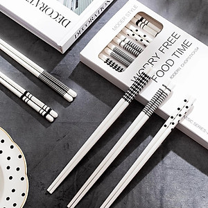 Set 5 Đôi Đũa Gốm Màu Trắng Vân Đá Sang Trọng Cao Cấp Phong Cách HÀN QUỐC 25cm Kèm Hộp Dùng Để Biếu Hoặc Tặng Quà - HÀNG CHÍNH HÃNG MINIIN