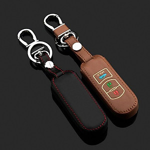 Cho xe Mazda, bao da chìa khóa 2 nút dạ quang kiêm móc khóa chất liệu da, Inox MIHOCO Mazda 2N, Hàng chính hãng