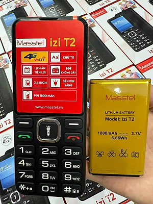 Điện thoại Masstel izi T2 4G(LTE), Màn hình 2.4 inch, Đèn pin siêu sáng, Loa to - Hàng chính hãng