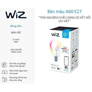 Bóng đèn WiZ 16 triệu màu màu Wi-Fi Color+TunableWhite/9W A60