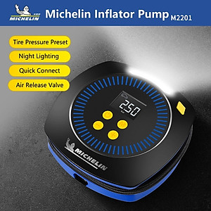 Máy bơm và xả lốp xe đa năng tự ngắt 12v Michelin M2201 - có đèn led lớn, cài đặt sẵn chế độ, dễ thao tác sử dụng, gọn nhẹ