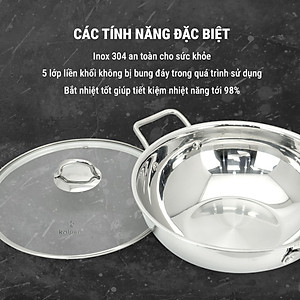 Chảo xào Inox 5 lớp đúc liền khối Kalpen Lager LX32 size 32cm, bảo hành 30 năm