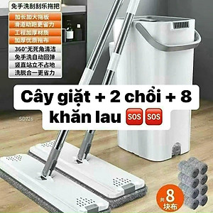 Cây lau nhà tự vắt thông minh, bộ lau nhà (1 thùng + 2 cây lau + 8 bông lau) đầu xoay 360 độ cao cấp