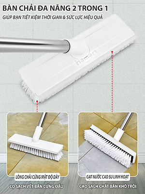 Chổi Chà Sàn Nhà Tắm Cán Dài Có Gạt Nước Hamart Xoay 360° Cọ Sàn Đa Năng TẶNG Móc Treo Chổi