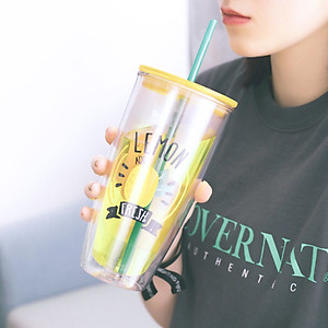 Ly nhựa 2 lớp Lock&Lock HAP507 750ml - Hàng chính hãng, có ống hút, có nắp đậy - Tặng kèm cọ rửa