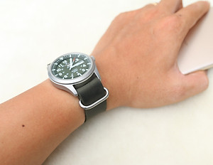 Dây đồng hồ NATO (dây Zulu) da sáp Xanh Rêu Handmade