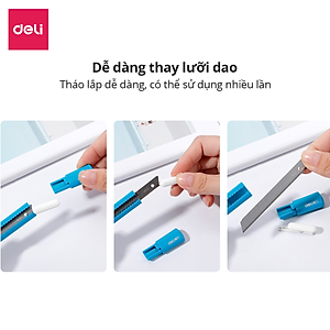 Dao rọc giấy mini nhỏ 80mm Deli - 4 màu Xanh dương/ Cam/ Trắng/ Vàng - 2025