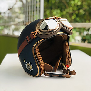 Mũ bảo hiểm xe máy 3/4 RONA R8 kèm kính phi công viền đồng cao cấp chính hãng